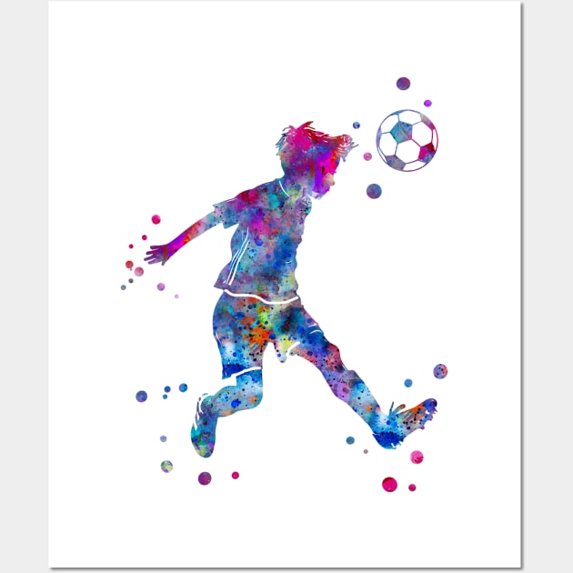 Soccer Player Little Boy Heading the Ball Wall Art by RosaliArt